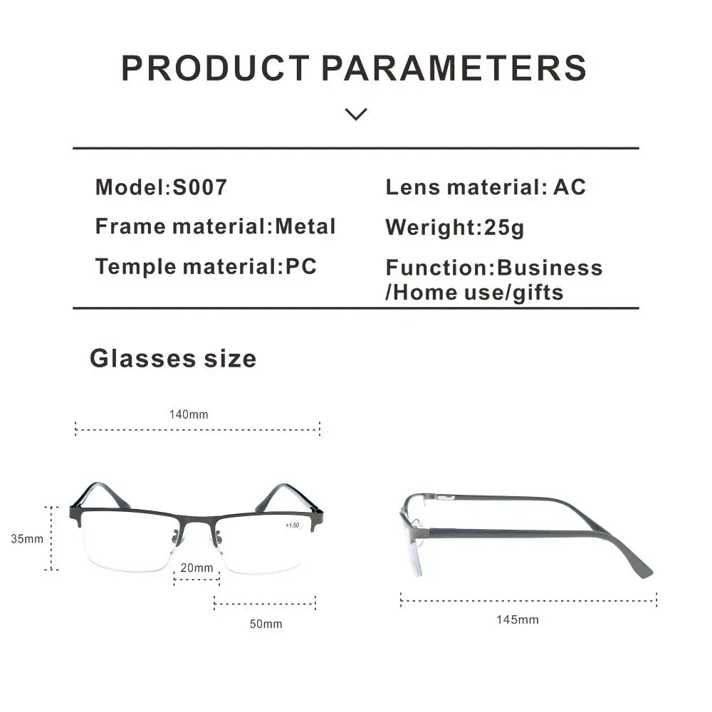 DBYLXMN Semi-Rimless Reading Glasses for office work Metal Frame Anti Blue Light Presbyopia Eyeglasses Business Readers