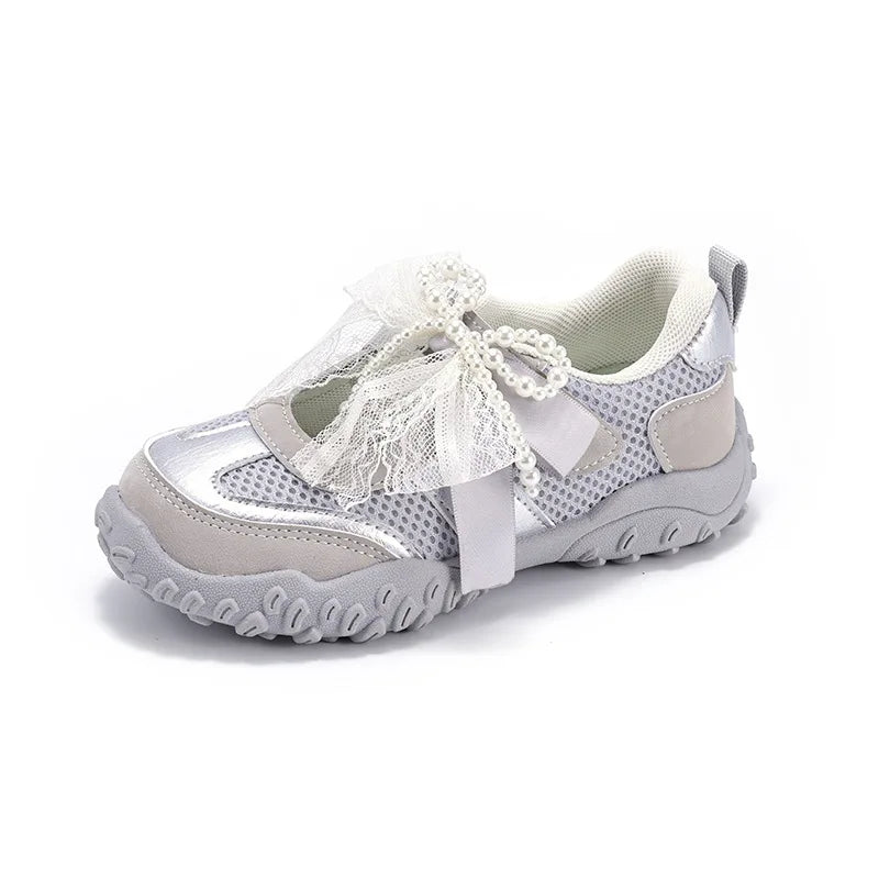 Lightweight Non-Slip Back To School Children Running Sandals Summer Kids Sport Sneakers for Girl Pearl Lace Mary Jane Flats