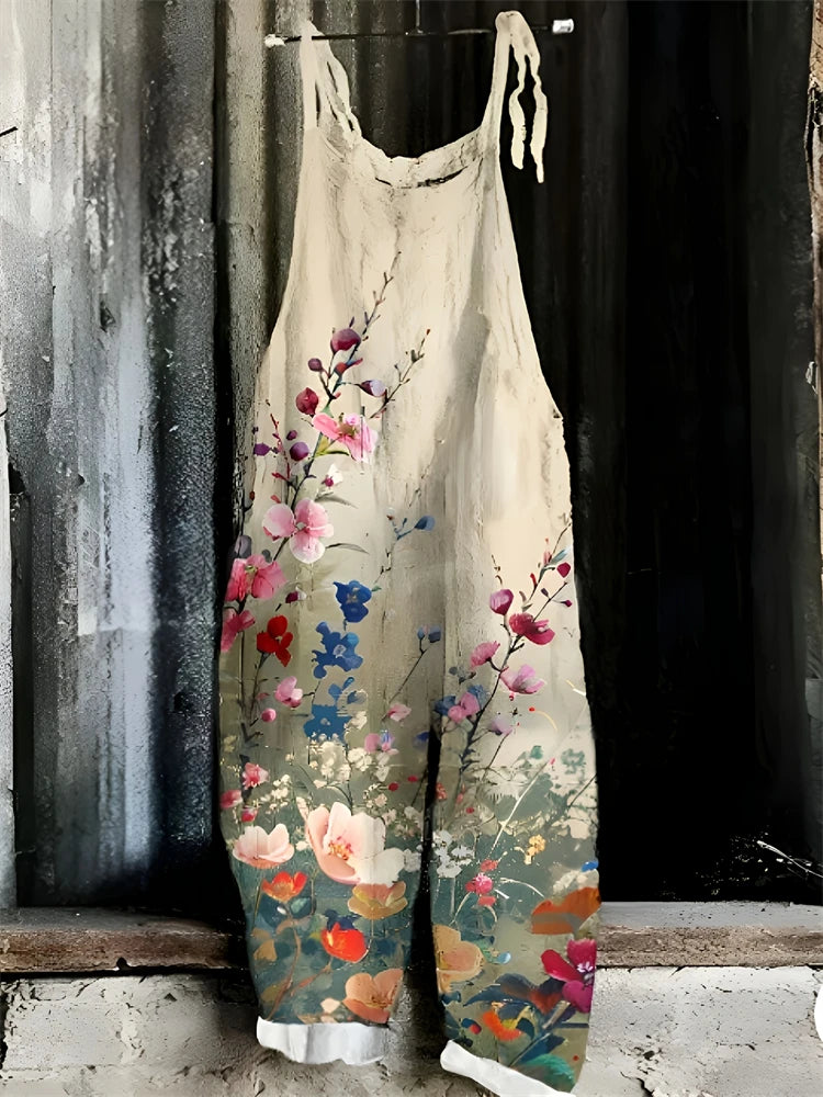 New Women's Sling Bodysuit Pants Sleeveless Floral Printed Wide Leg Pants Casual Outdoor Loose Backless Comfortable Breathable