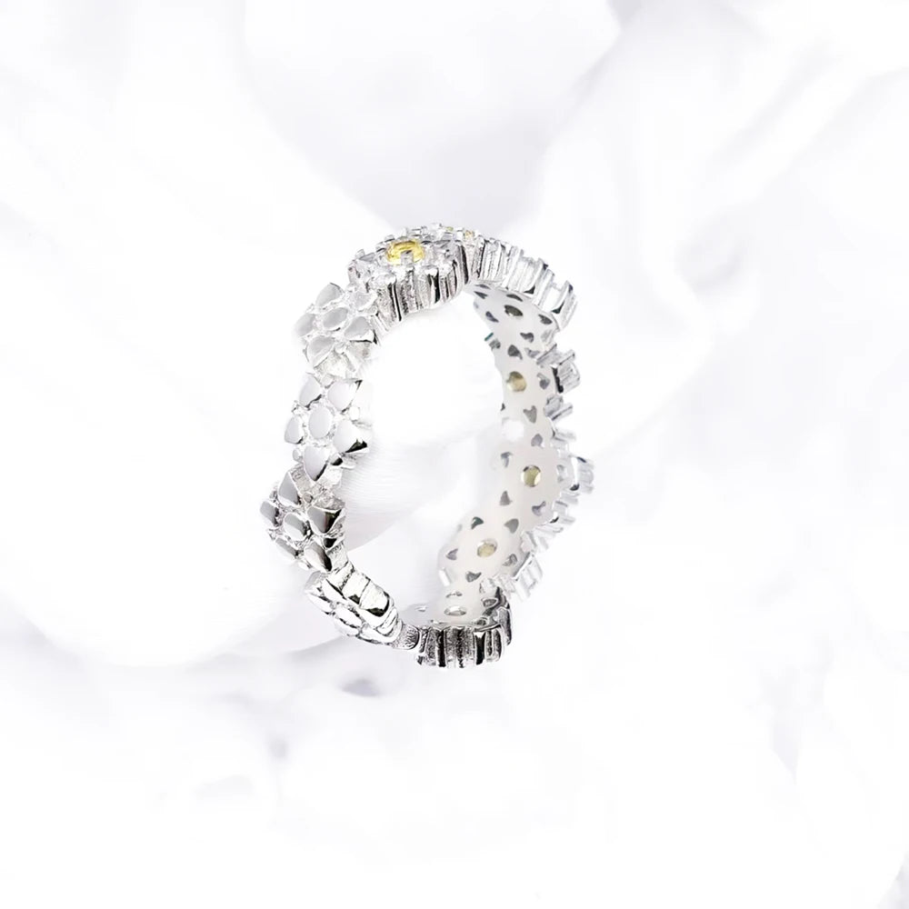 Lovely Daisy Flower Ring Europe Bohemia Fine Jewelry For Women Brand New Solid 925 Sterling Silver Gift