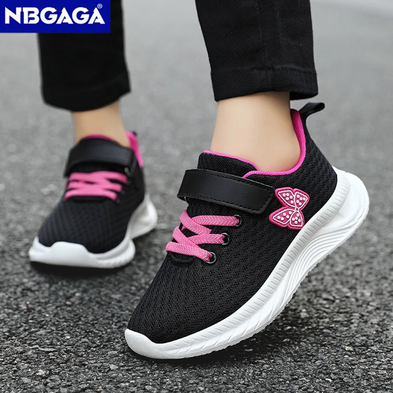 Summer Kids Casual Black Girls Mesh Breathable Shoes Fashion For 7-15y Lightweight Sport Student's Children Sports Walking Shoe