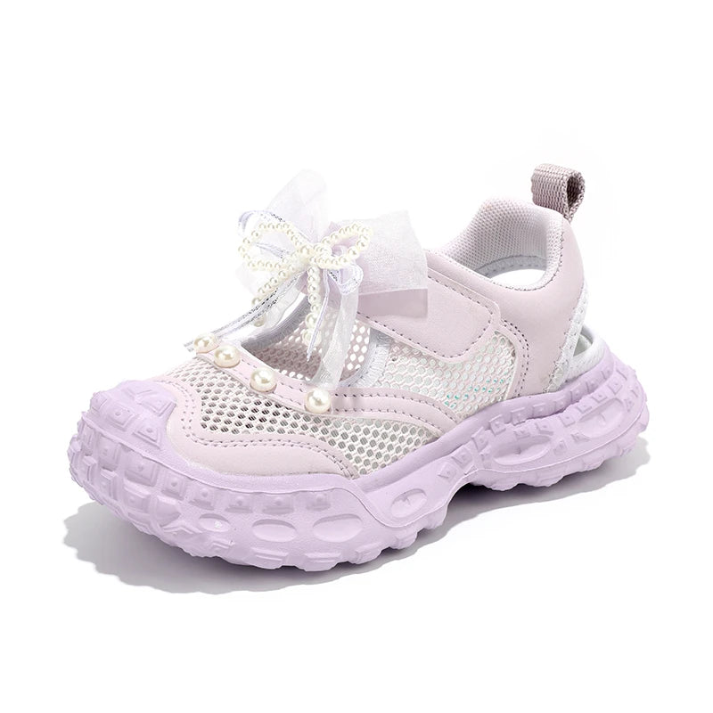 Girls' princess sandals summer 2025 new children's Baotou foreign pearl single mesh shoes for children mesh sneakers