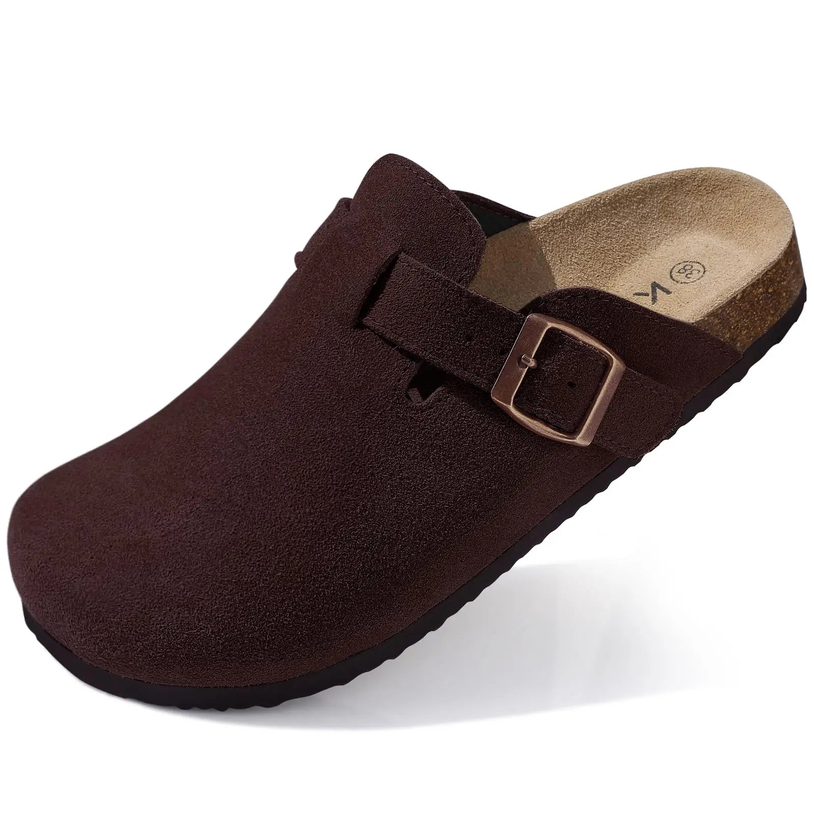 Crestar Women's Clogs Mules Cork Clogs Slippers Men Outdoor Mules Suede Clogs Shoes with Arch Support Mule Leather Clogs Sandal