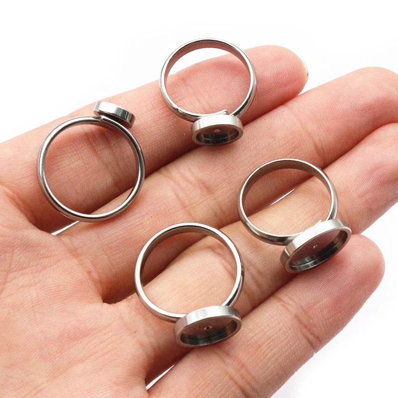 5pcs 6/8/10/12/14mm Inner Size No Fade Stainless Steel Craft Ring Cabochons Blank Base Settings DIY Jewelry Making Accessories