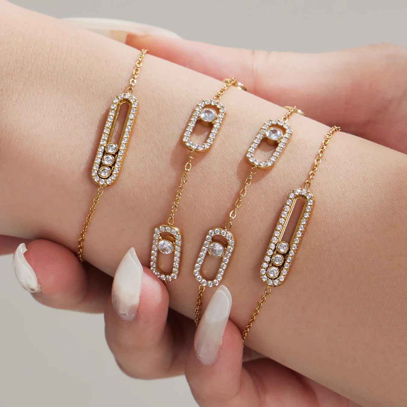 Shiny Zircon Pendant Necklaces Bracelets Rings 18k Gold Plated Stainless Stee Chain Necklace Bracelet Ring Jewelry Set for Women