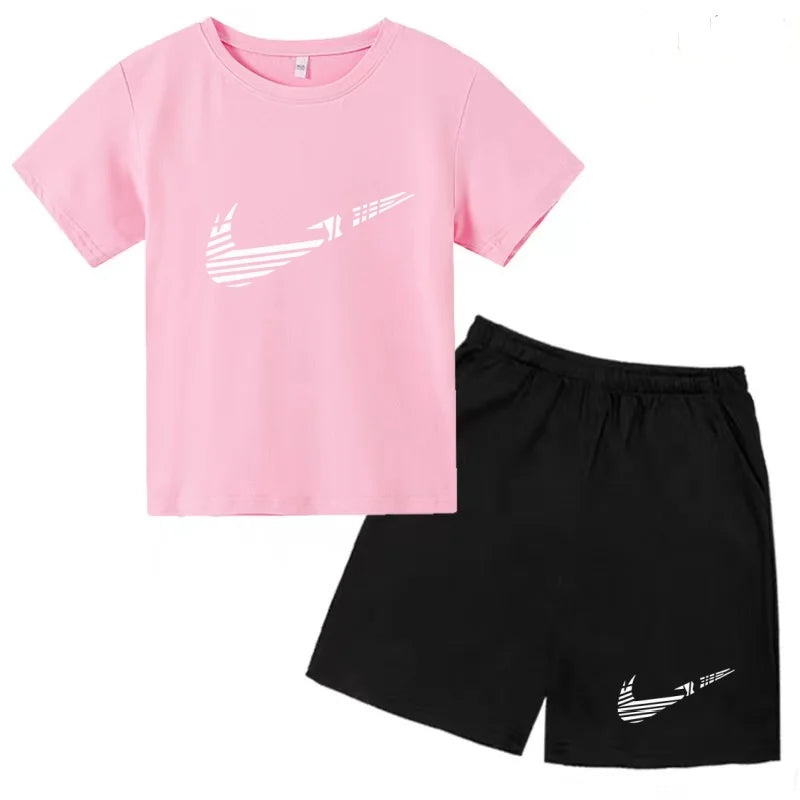 Children Clothes T-shirt Fashion Short-Sleeved+Shorts Summer Boy Girl Toddler 3-12Years Casual Sports Brand Jogging O-collar Set