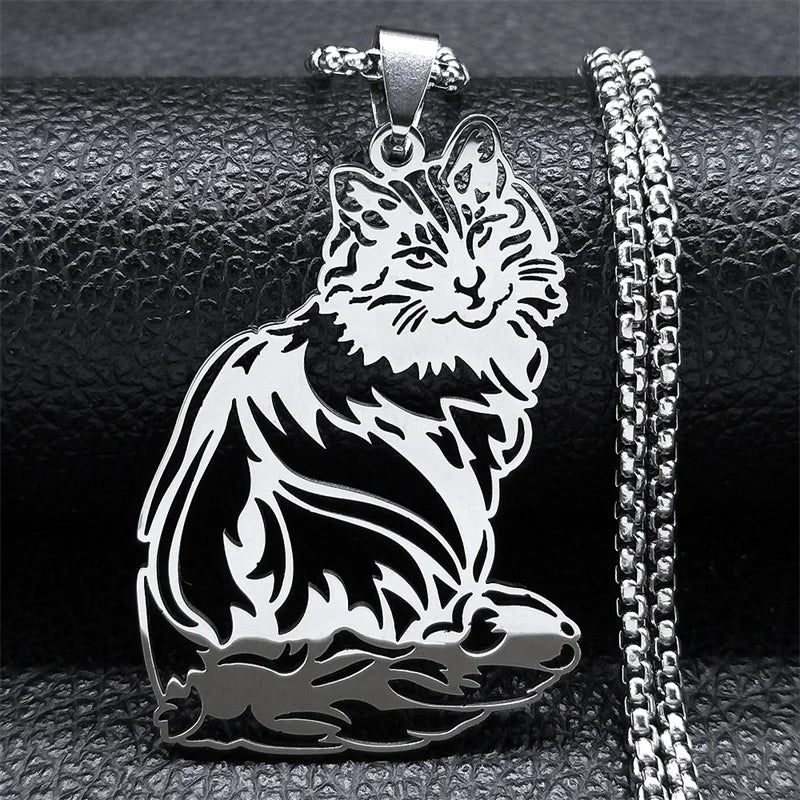 Cute Cat Ragdoll Kitty Pendant Necklace for Women Men Stainless Steel Silver Color Chain Pet Lover Gift Jewelry colar N3213S01