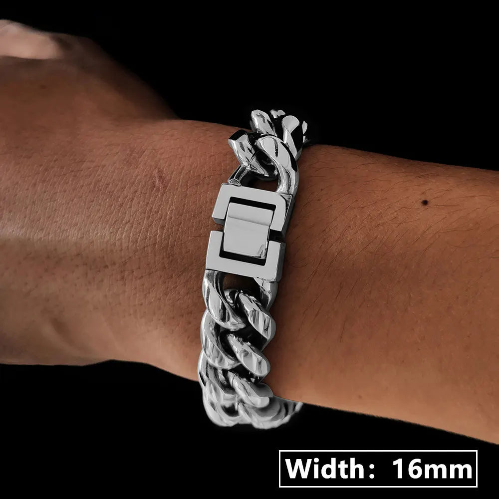 14/16/18mm Stainless Steel Cuban Link Bracelet Men Gold Silver Plated Hip Hop Chunky Chain Wristband Jewelry Gift