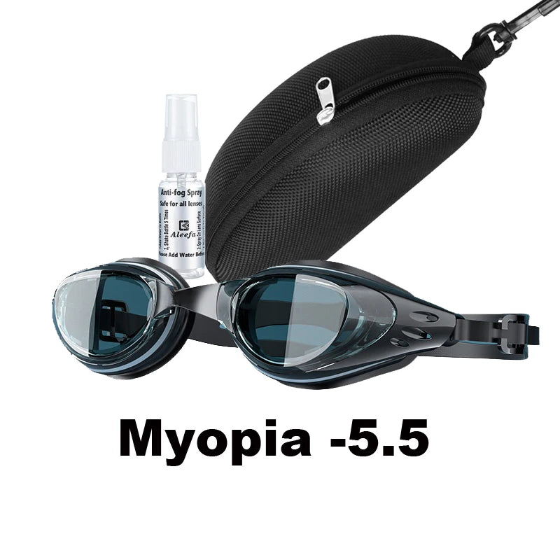 Custom Myopia Prescription Swim Goggles for Adult Kids, Anti-Fog,Left/Right Different  Power (-6.0 to Plano),  Adjustable Strap
