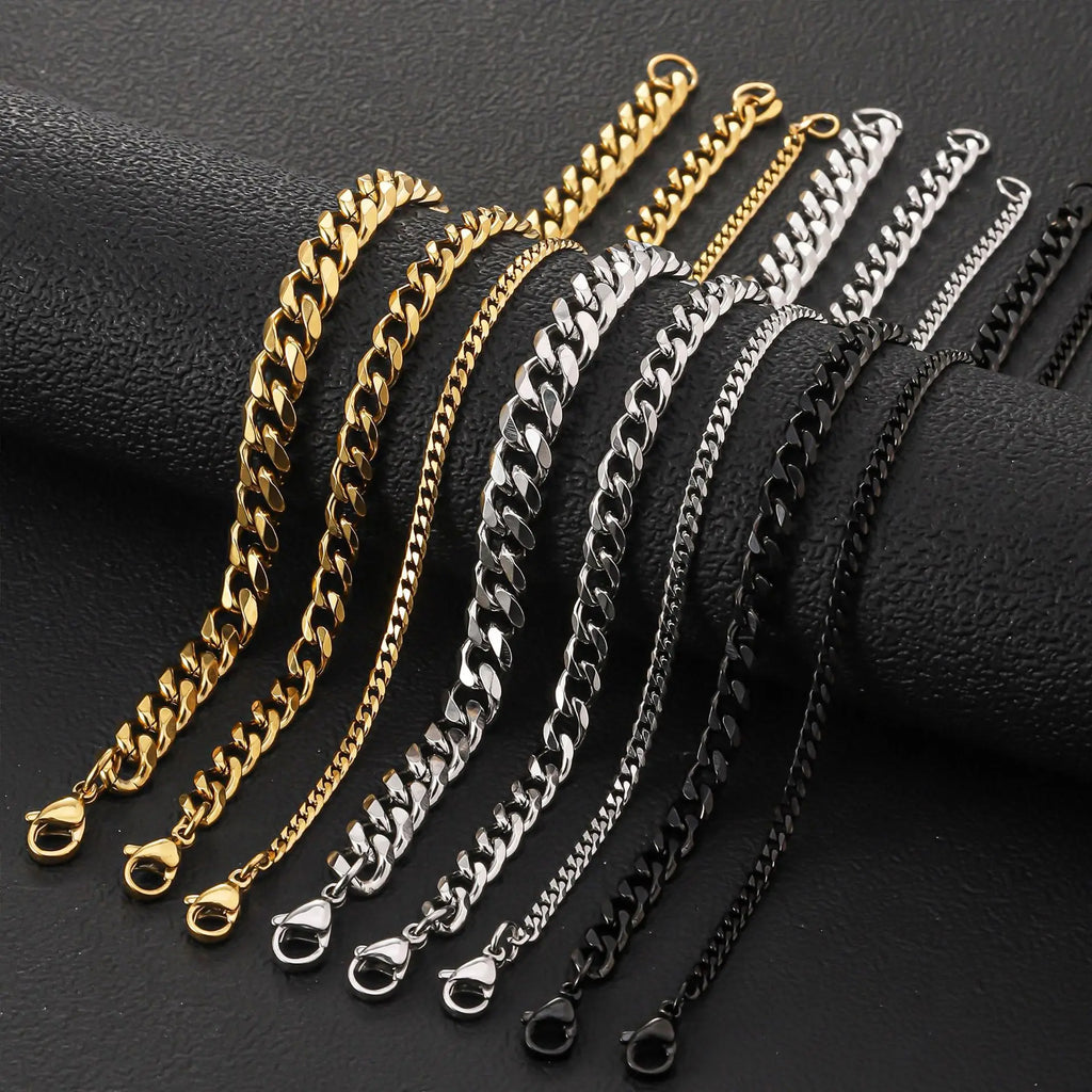 HNSP 3-12MM Stainless Steel Chain Cuban Link Necklace For Men Punk Style Jewelry Accessories Black Chain Yellow Gold Color