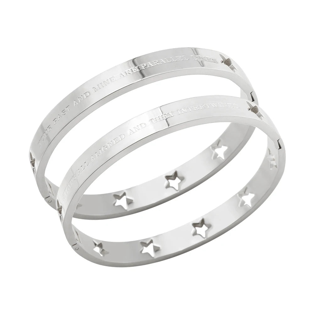 JOVO LOVE Fashion Hollow Stars and Carve Bangle STARS ALL ALIGNED BRACELET SET Stainless Steel Waterproof Jewelry for Women 2025