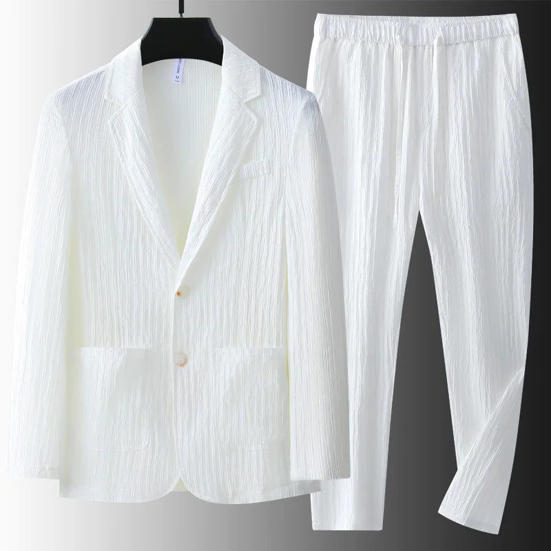 Men Suit Jacket and Pants White Summer Sunscreen Handsome Trendy Loose Casual Men Blazer Suits Spring Autumn Korean Man Blazer