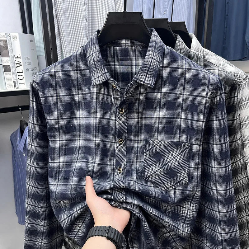 Mens Plaid Pattern Long Sleeve Button Down Shirts Classic Casual Tops Soft Comfortable Breathable Shirts
