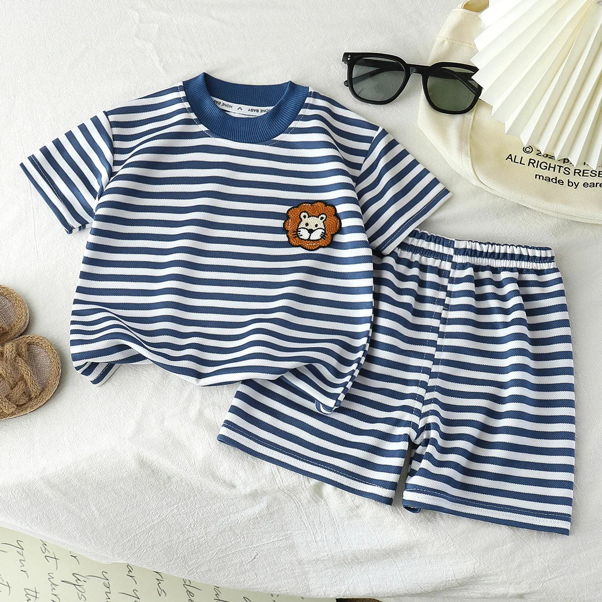 1Set Kid Clother Set Children Black White Stripe Print Short Sleeve T-Shirt Shorts Boy Girl Top Toddler Baby Leisure Sport Suits