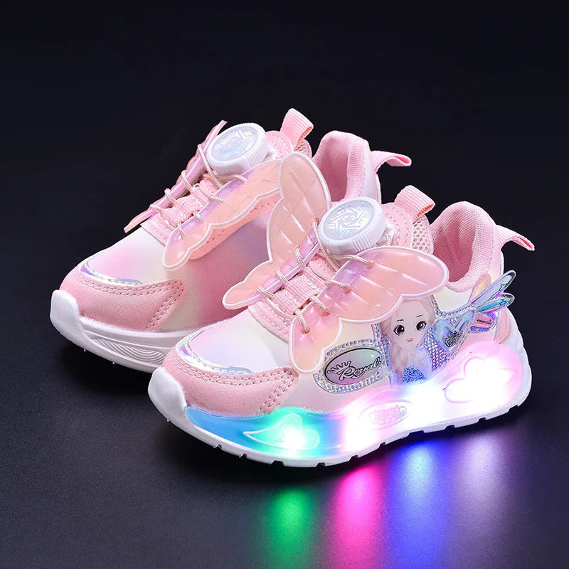 Glowing Cartoon Princess Sports Shoes for Girls Rotating Buckle Lighting up Casual Shoes Spring New Arrival for Kids