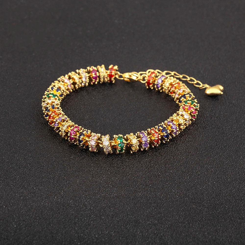 Nidin Fashion Gold Plated Chain Bead Bracelet for Women Colorful Crystal Zircon Heart Shape Charm Wedding Party Jewelry Gifts