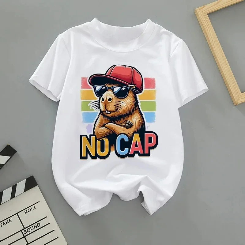 Summer Cartoon Cute Capybara Print Children T-shirt Short-sleeved Fashion Boys and Girls Round-neck Baby Kid Tshirt Trend