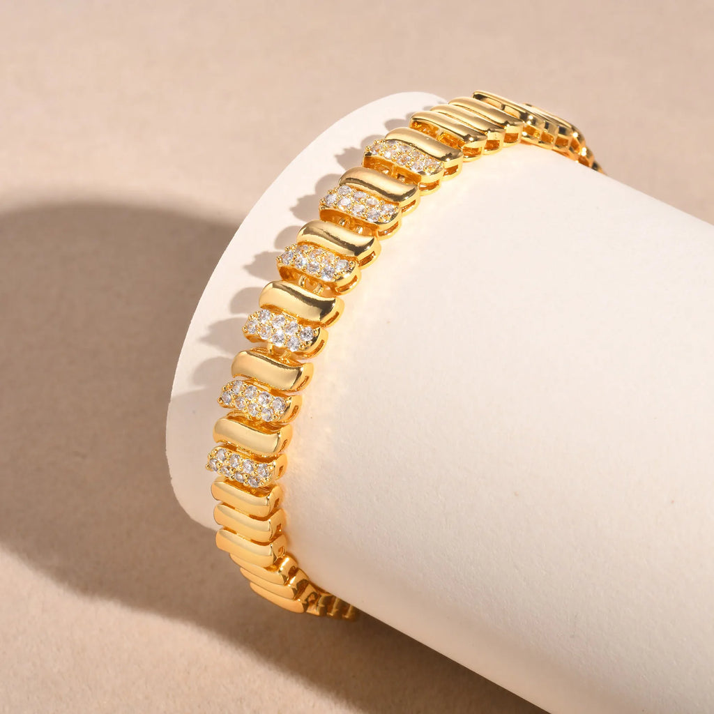Elegant Pave Link Women's Chain Bracelets Cubic Zirconia Inlay Statement Jewelry
