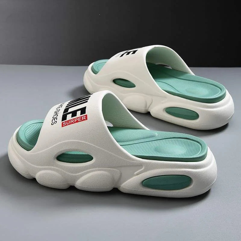 Men Thick Sole Summer Beach Slides Bathroom Anti Slip Slipper Soft Sandals Simplicity Ultra Light Letter Shoes Men Slippers