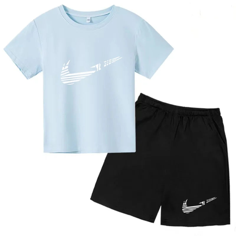 Children Clothes T-shirt Fashion Short-Sleeved+Shorts Summer Boy Girl Toddler 3-12Years Casual Sports Brand Jogging O-collar Set