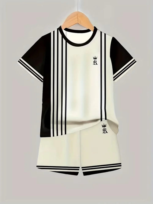 Boys Clothes Casual Colorblock Short Sleeve T-Shirt Shorts Set 2PCS Comfort Outdoor Quick Drying Sport Shirt Casual Children Top