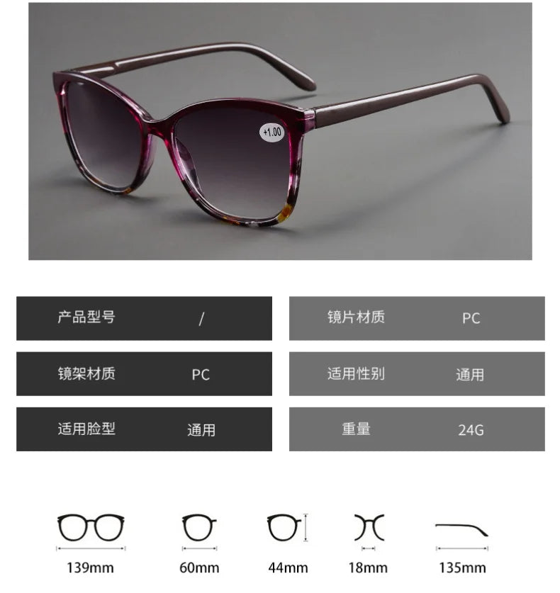Oversized Reading Sunglasses For Women Men New Fashion Elegant Presbyopia Farsighted Eyeglasses With +1.0 1.5 2.0 2.5 3.0 4