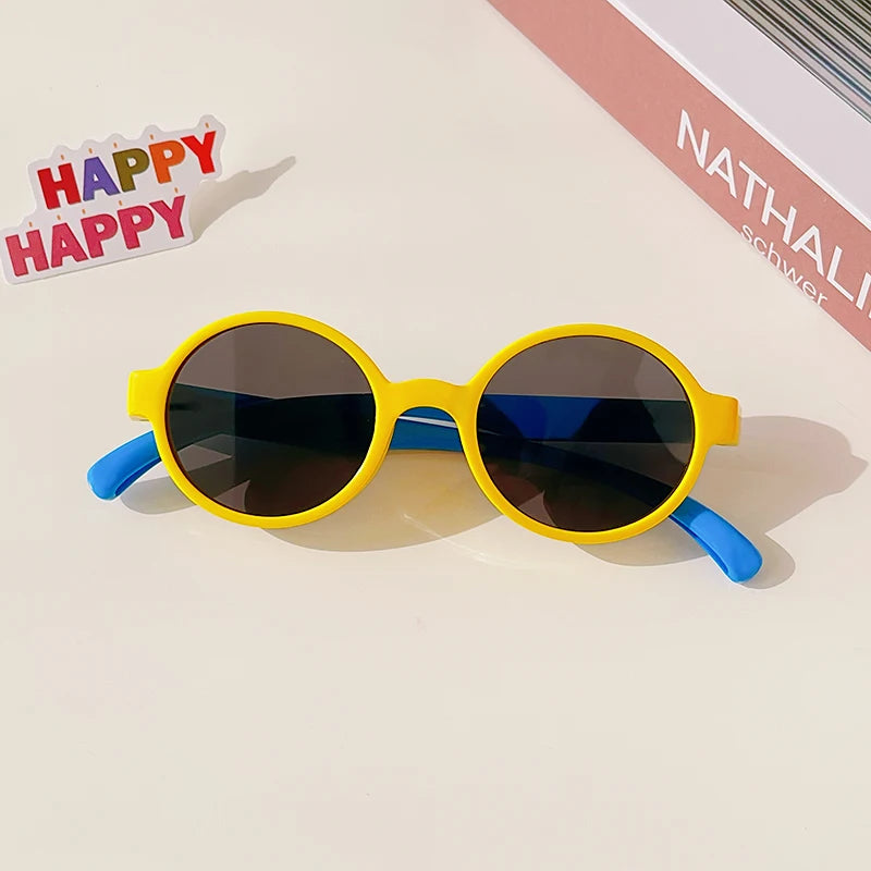 New Children Cute Checker Panel Color Round UV400 Sunglasses Baby Girls Outdoor Sun Protection Sunglasses Kid Sun Glasses