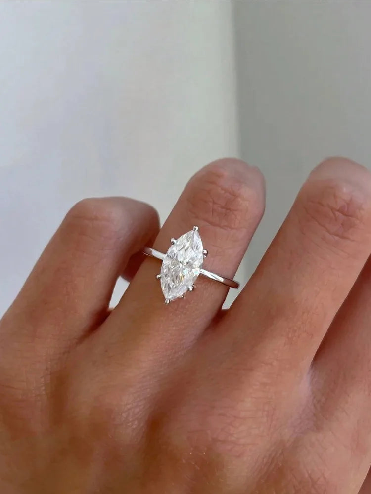 GRA Luxury Fashion 1-2CT Real Marquise Moissanite Diamond Wedding Engagement Rings for Women 925 Sterling Silver Fine Jewelry