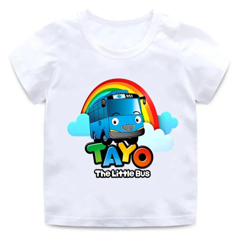 Tayo the Little Bus Cartoon Kids Print Funny Summer Tops Men Women Adults Children Boy Gril Kids Parent Child Cotton T shirt