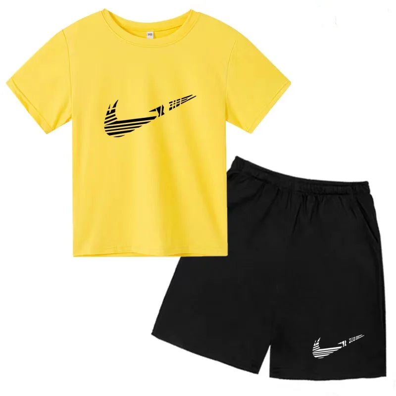 Children Clothes T-shirt Fashion Short-Sleeved+Shorts Summer Boy Girl Toddler 3-12Years Casual Sports Brand Jogging O-collar Set