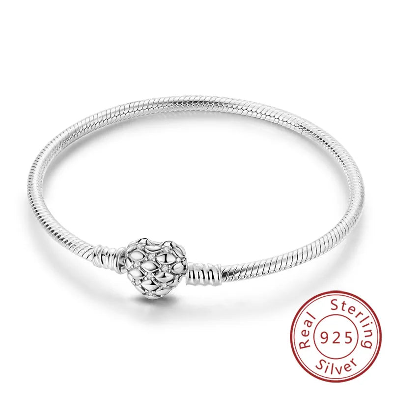 Bracelet 17-20CM Love Heart Original 925 Sterling Silver Charm Bracelet Pave Zirconia Bracelet for Women DIY Charm Jewelry Gifts