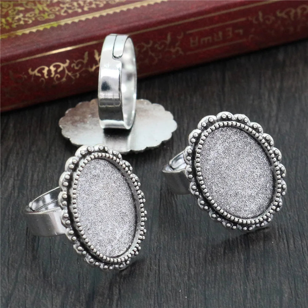 Fit 13x18mm 5pcs Bronze Antique Silver Plated Color Oval Adjustable Ring Settings Blank/Base,Fit 13x18mm Glass Cabochons
