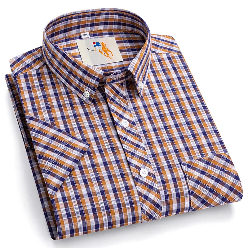 Cotton England Plaid Shirts For Men Plus Size Regular Fit Classic Man's Clothing Young Boy New Style Summer Short Sleeve Shirts