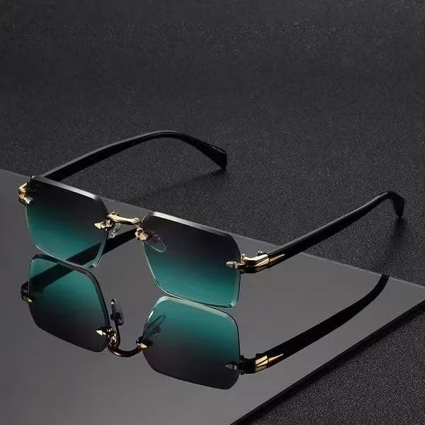 Luxury Rimless Square Sunglasses Men Women Metal Hinge Cut Edge UV400 Retro Elegant Ethnic Fashion Trendy Shades 2239