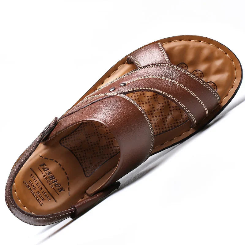 Men Leather Sandals 2026 New Summer Classic Men Shoes Slippers Soft Sandals Men Roman Comfortable Walking Footwear Big Size 48
