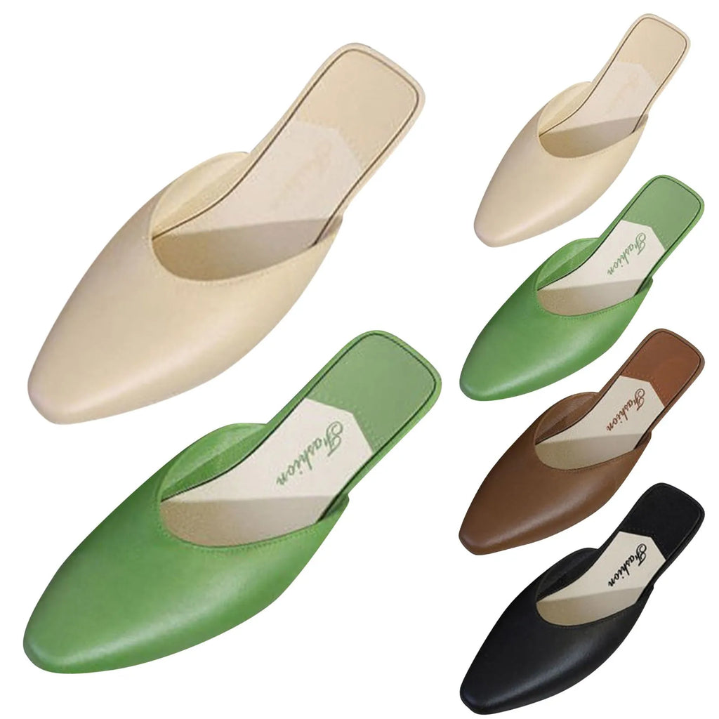 Women'S Slippers Fashion Solid Color Closed Toe Shallow Shoes Popular In Summer Flat Shoes Low-Top Lazy Outdoor Slipper