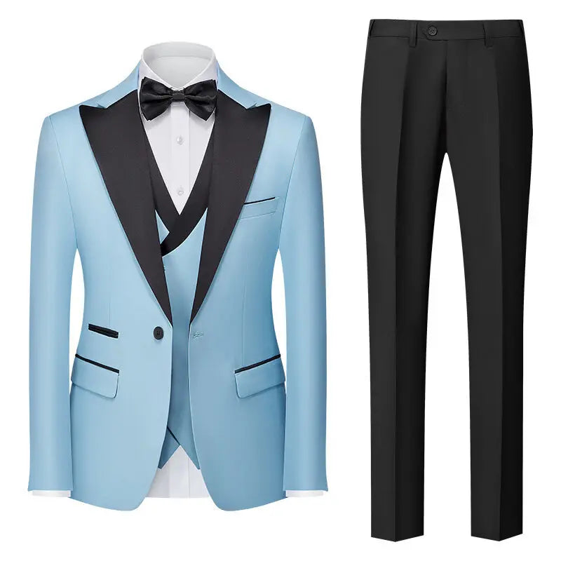Casual Slim Fit Wedding Groomsmen Business Suit Three Piece Set Cotton Blend Polyester Fiber Single Button Summer Fashion