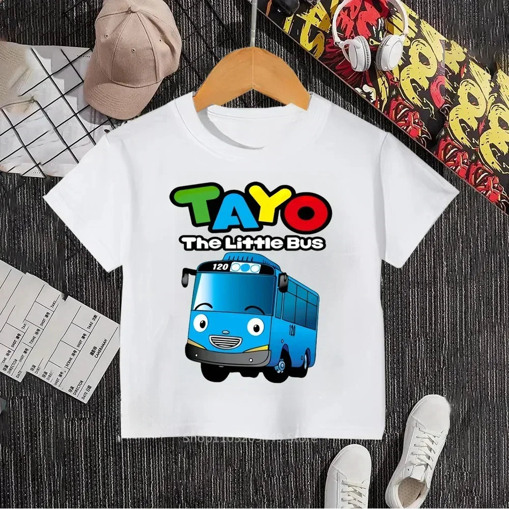 Tayo The Little Bus Kawaii Style Hip-Hop O-Neck T-Shirt for Kids Unique Gift Idea with Fun Prints Comfortable Kids' Clothing