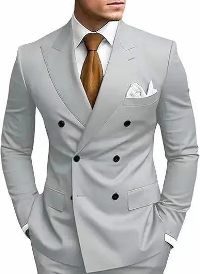 Casual British Style Two-Piece Suit Wedding Groomsmen Hosts Formal Dress Men's Fashion Urban Summer Single Button Pure Color