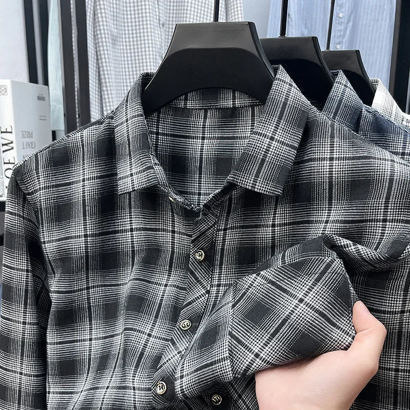 Mens Plaid Pattern Long Sleeve Button Down Shirts Classic Casual Tops Soft Comfortable Breathable Shirts