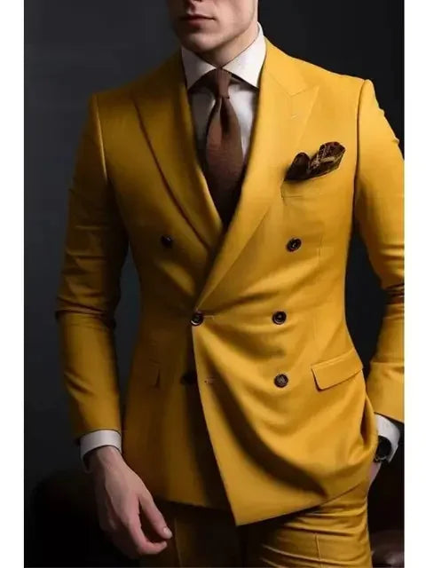 Casual British Style Two-Piece Suit Wedding Groomsmen Hosts Formal Dress Men's Fashion Urban Summer Single Button Pure Color