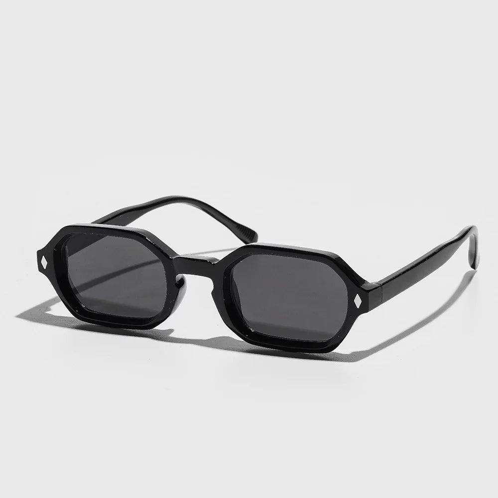 New Retro Small Polygon Rectangle Sunglasses Women Shades UV400 Fashion Blue Gradient Lens Men Retro Rivets Frame Sun Glasses