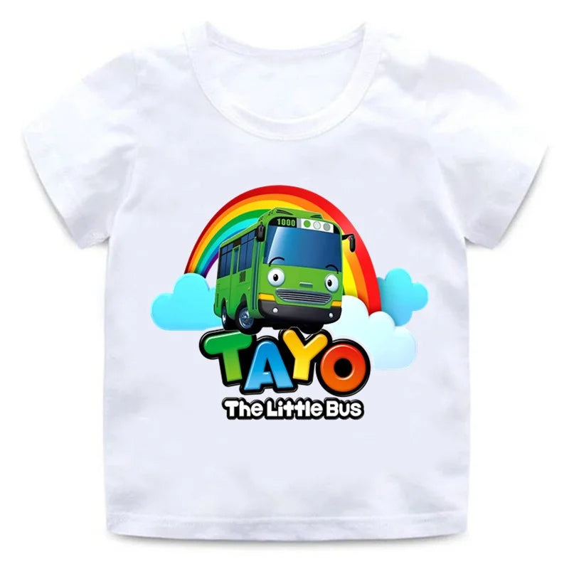 Tayo the Little Bus Cartoon Kids Print Funny Summer Tops Men Women Adults Children Boy Gril Kids Parent Child Cotton T shirt