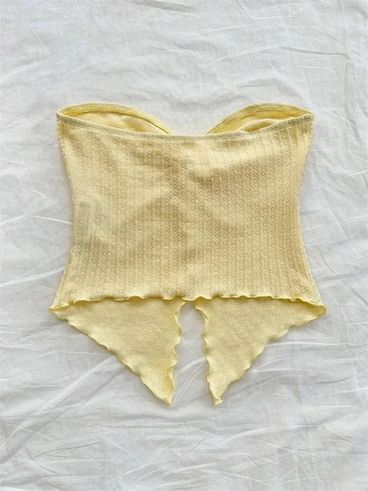 Twist Knot Cropped Tube Top for Women Summer Y2K Clothes Sexy Off the Shoulder Slit Crop Top