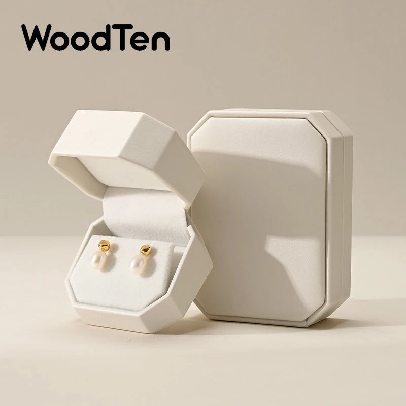 WoodTen New Octagonal Jewelry Organizer Box for Earrings Ring Pendant Necklace Bracelet Storage Leather Gift Box Packaging Box