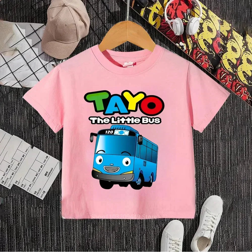 Tayo The Little Bus Kawaii Style Hip-Hop O-Neck T-Shirt for Kids Unique Gift Idea with Fun Prints Comfortable Kids' Clothing