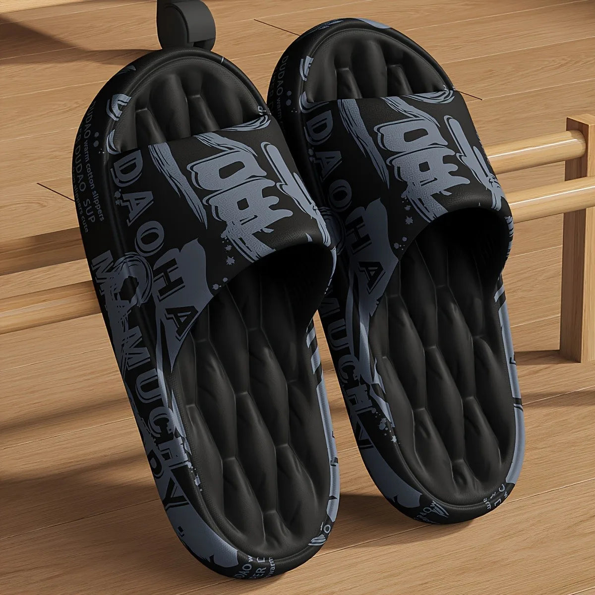 Trendy EVA Graffiti Slides for Men and Women Soft Comfortable Black White Design Playful Patterns Casual Home Outdoor Wear