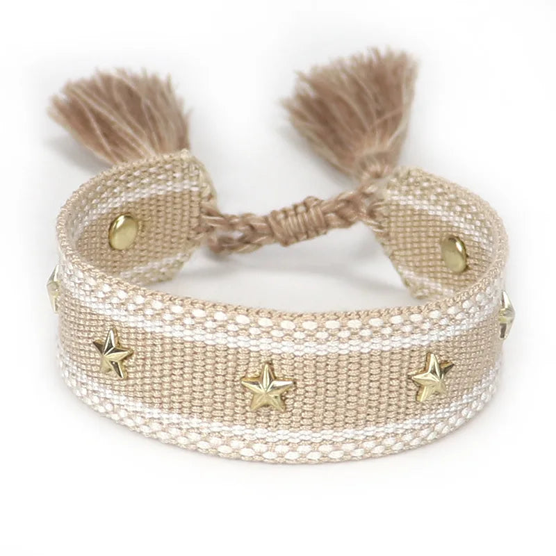 Vintage Friendship Bracelets STARS | MOON Bracelets Adjustable Woven Arm Stacked Jewelry