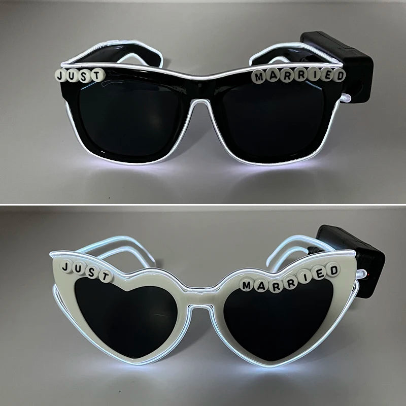 Wireless Type LED Just Marrired Glasses for Groom Bride Light up Glasses Couple Sunglasses Wedding Decoration