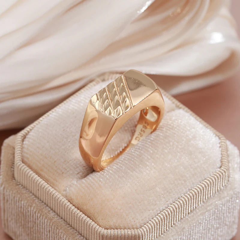 SYOUJYO Modern Fashion 585 Rose Gold Color Glossy Men's Ring Simple Square Cutting Easy Matching Ring Trendy Daily Fine Jewelry